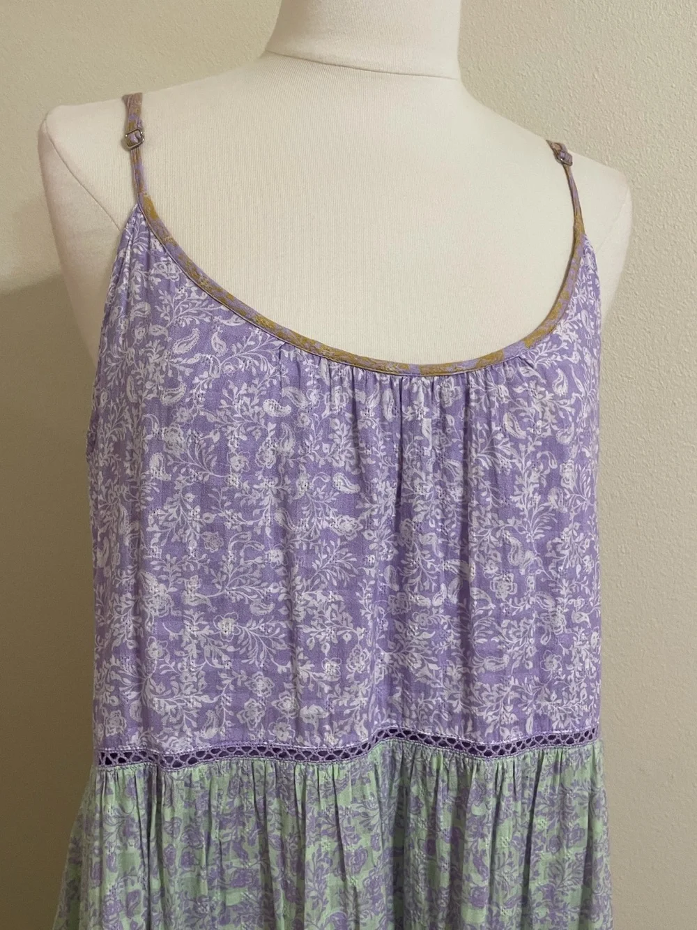 ANTHRO X Roller Rabbit Purple Green Ismay Dakota Tiered Boho Maxi Dress Medium - Picture 6 of 16